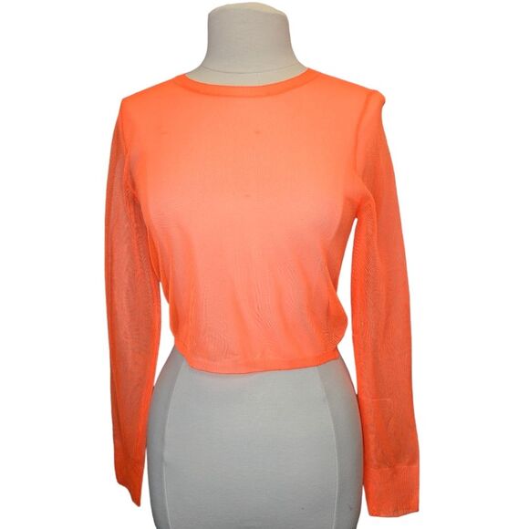 NWT Zara Women's Bright Orange Sheer Pullover Long Sleeve Top M - Picture 6 of 13